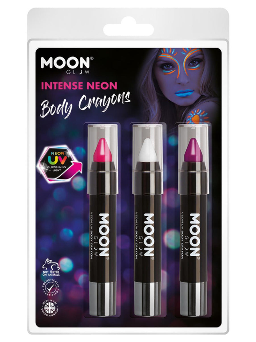 Moon Glow Intense Neon UV Body Crayons, Clamshell, 3.2g - Pink, White, Purple