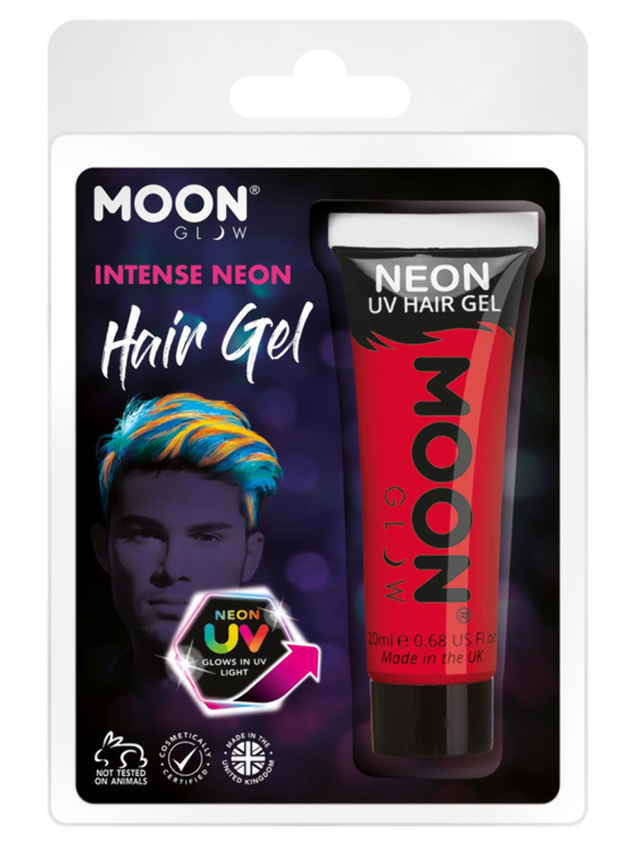 Moon Glow Intense Neon UV Hair Gel, Intense Red, Clamshell, 20ml