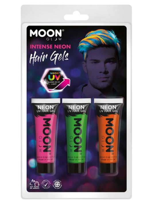 Moon Glow Intense Neon UV Hair Gel, Clamshell, 20ml - Pink, Green, Orange