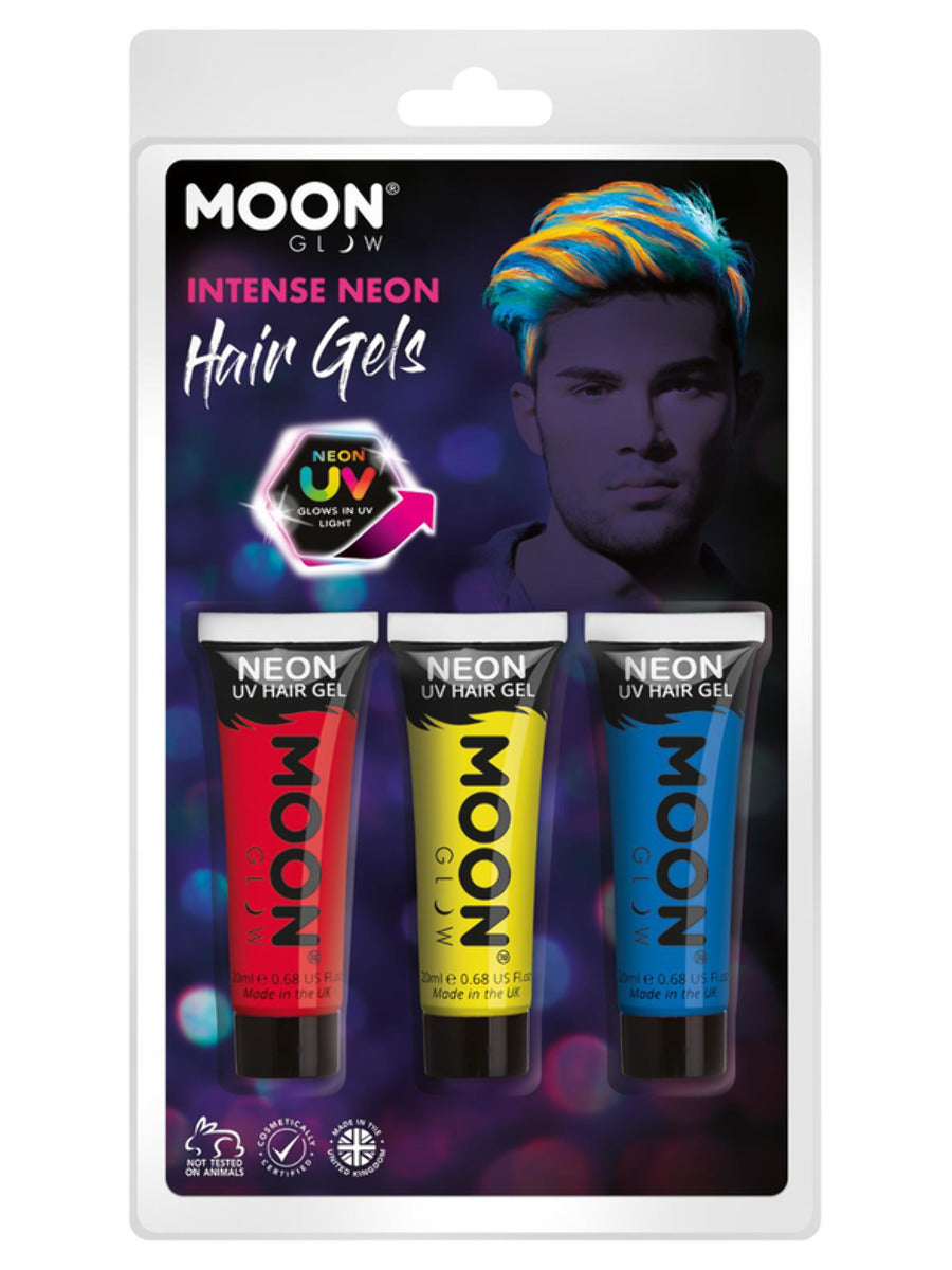 Moon Glow Intense Neon UV Hair Gel, Clamshell, 20ml - Red, Yellow, Blue