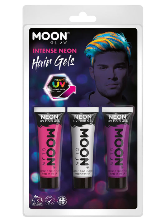 Moon Glow Intense Neon UV Hair Gel, Clamshell, 20ml - Pink, White, Purple