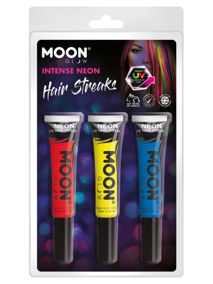 Moon Glow Intense Neon UV Hair Streaks, Clamshell, 15ml - Red, Yellow, Purple