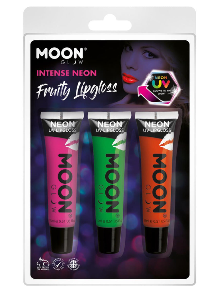 Moon Glow Intense Neon UV Fruity Lipgloss, Clamshell, 15ml - Pink, Green, Orange