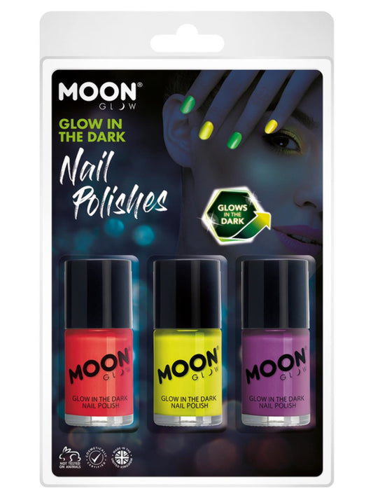 Moon Glow - Glow in the Dark Nail Polish, 14ml Clamshell - Red, Yellow, Purple