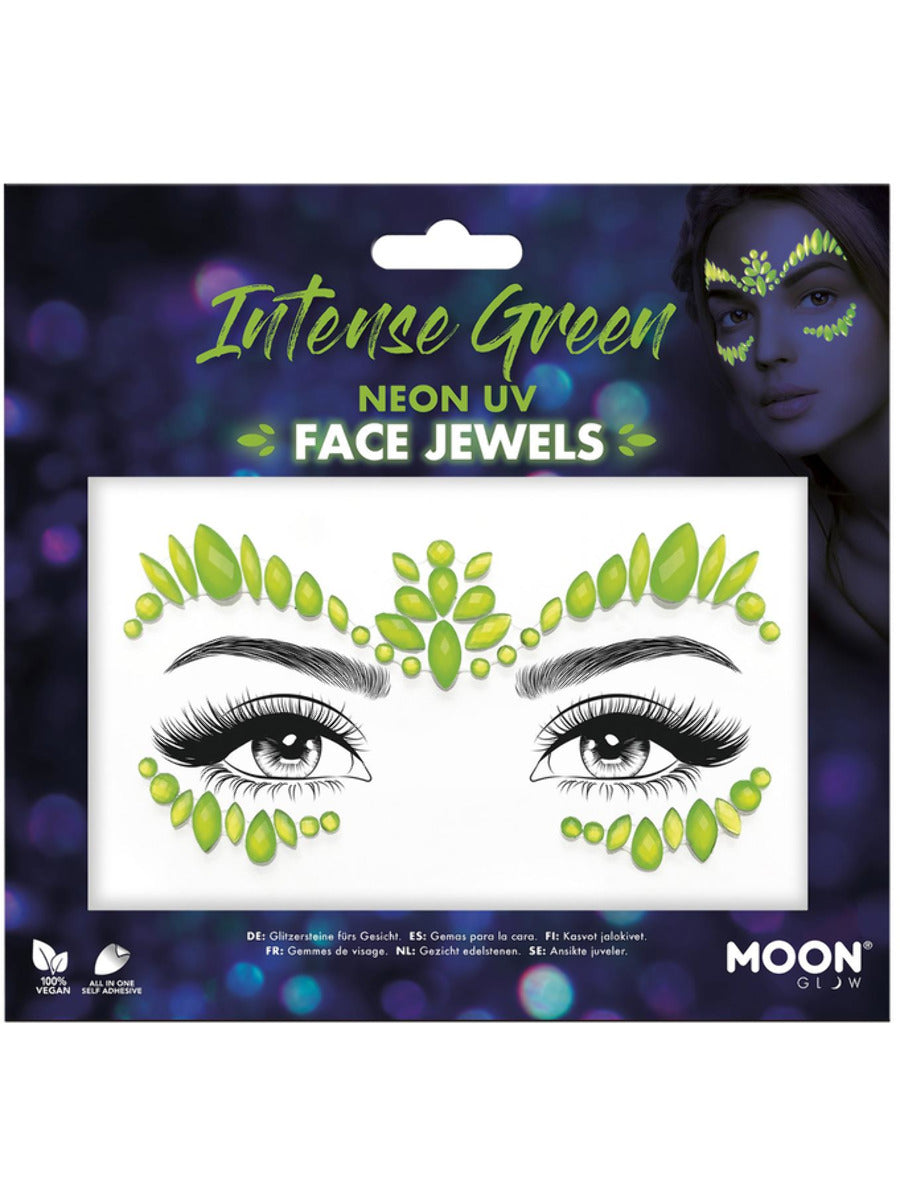 Moon Glow Face Jewels, Intense Green, Neon UV