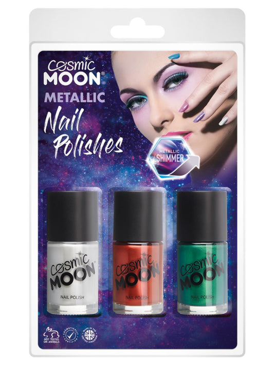 Cosmic Moon Metallic Nail Polish, Clamshell, 14ml - Silver, Green, Red