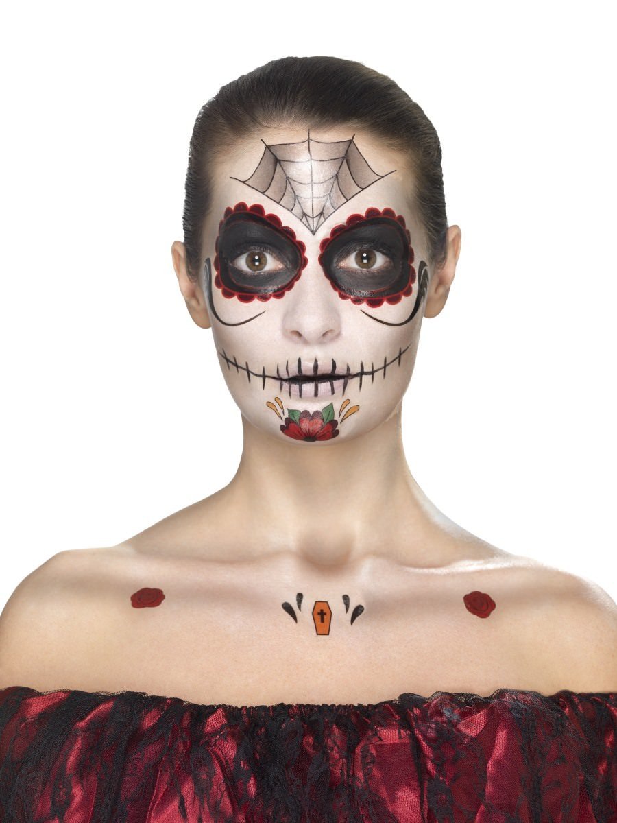 Day of the Dead Face Tattoo Transfers Kit, Red & Black Wholesale