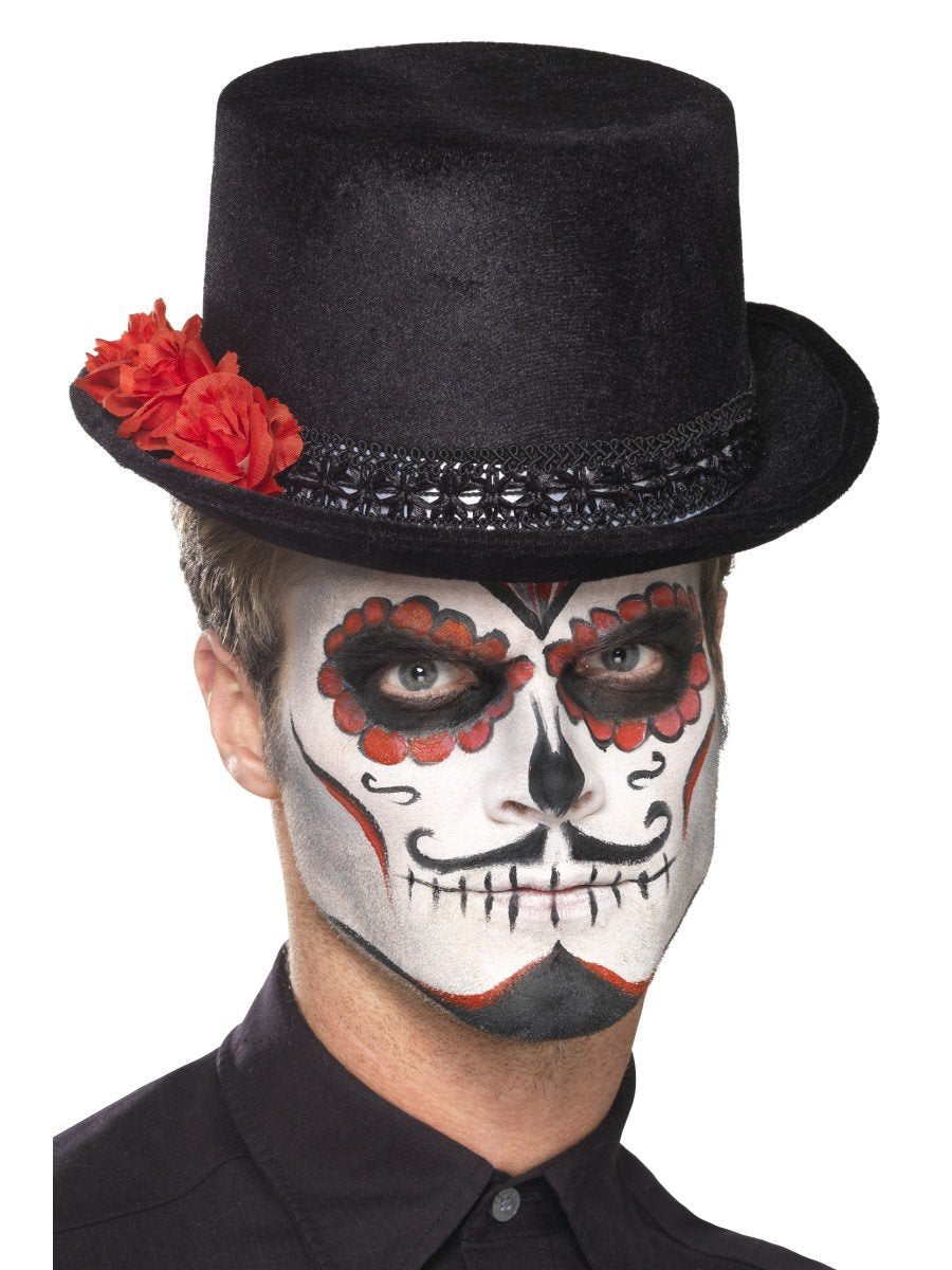 Day of the Dead Top Hat, Black, with Roses Wholesale