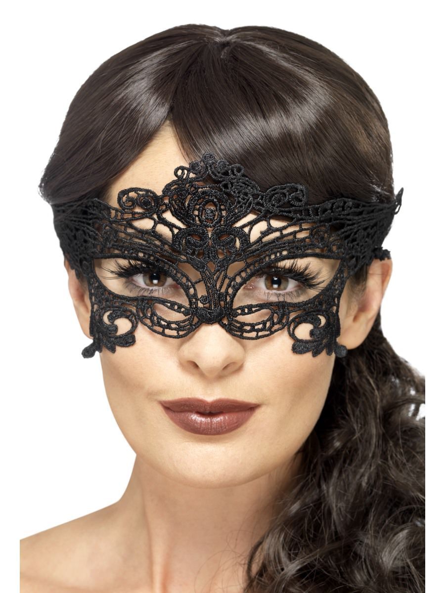 Embroidered Lace Filigree Heart Eyemask, Black Wholesale