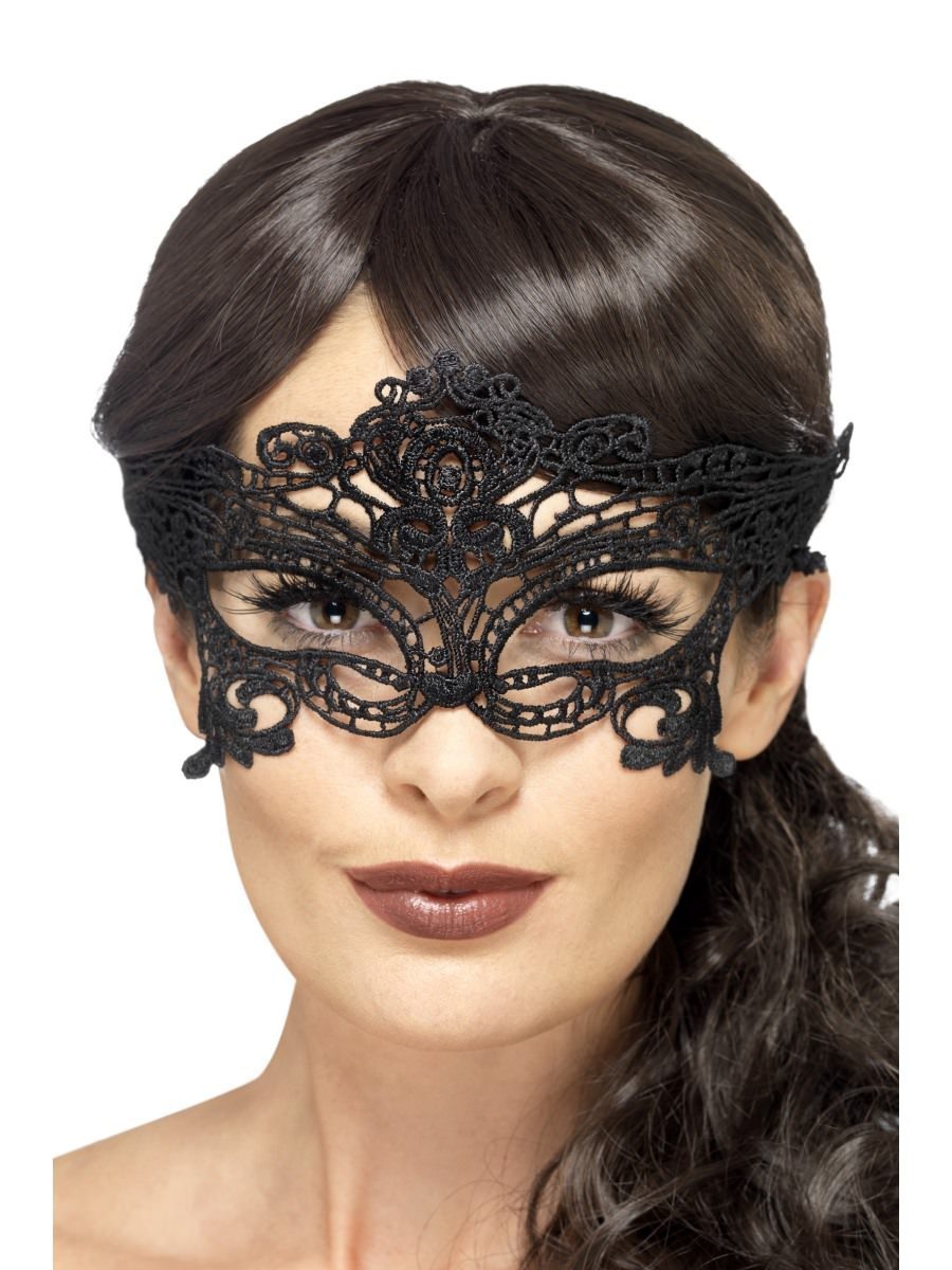 Embroidered Lace Filigree Heart Eyemask, Black Wholesale