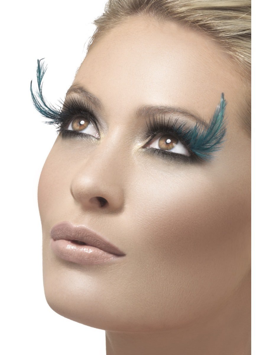 Eyelashes, Black & Green, with Feather Plume Wholesale