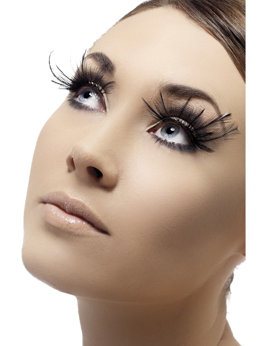 Eyelashes, Black, with Feather Plumes Wholesale