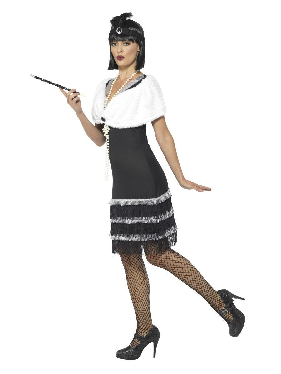 Flapper Costume, Black, with Dress & Fur Stole Wholesale