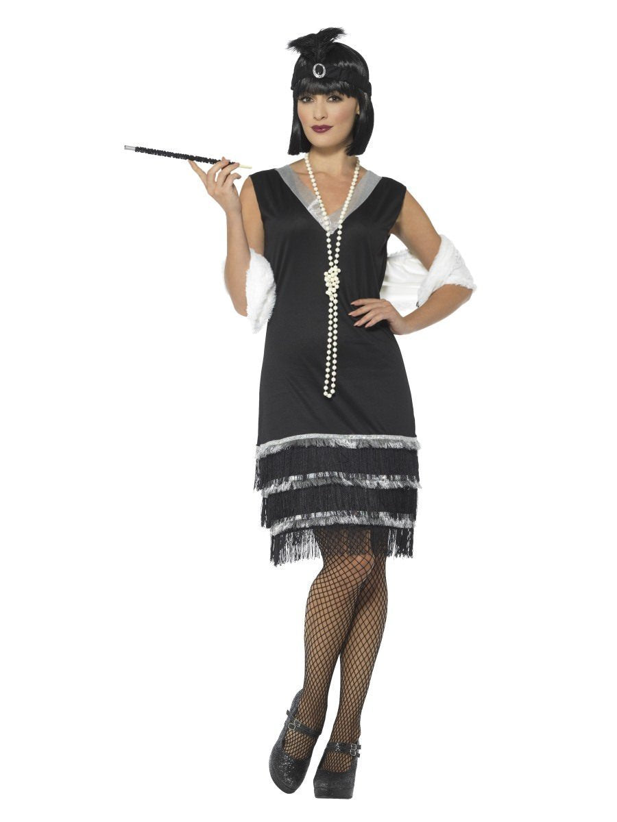 Flapper Costume, Black, with Dress & Fur Stole Wholesale