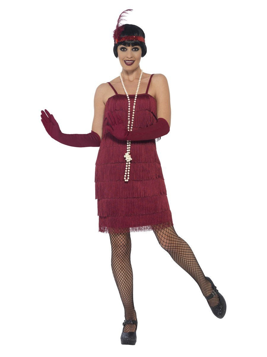 Flapper Costume, Burgundy Red, with Short Dress Wholesale