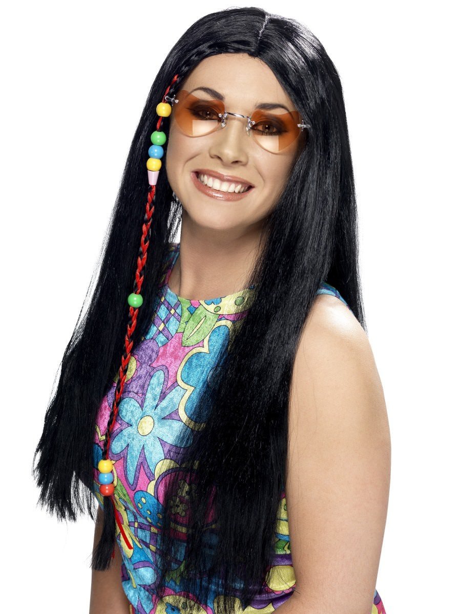 Hippy Party Wig, Black Wholesale