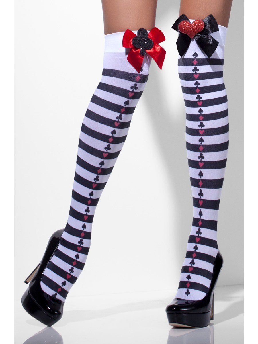 Opaque Hold-Ups, Black & White, Striped with Red Bows Wholesale