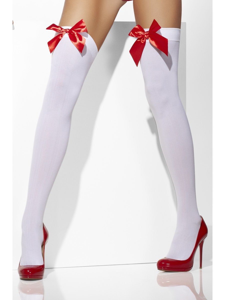 Opaque Hold-Ups, White, with Red Bows Wholesale