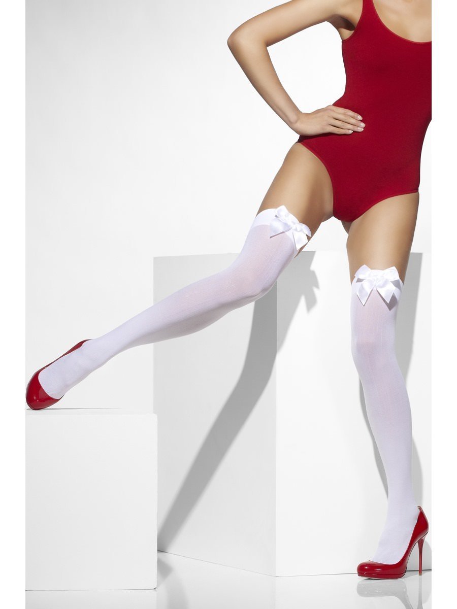 Opaque Hold-Ups, White, with White Bows Wholesale