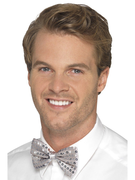 Sequin Bow Tie, Silver Wholesale