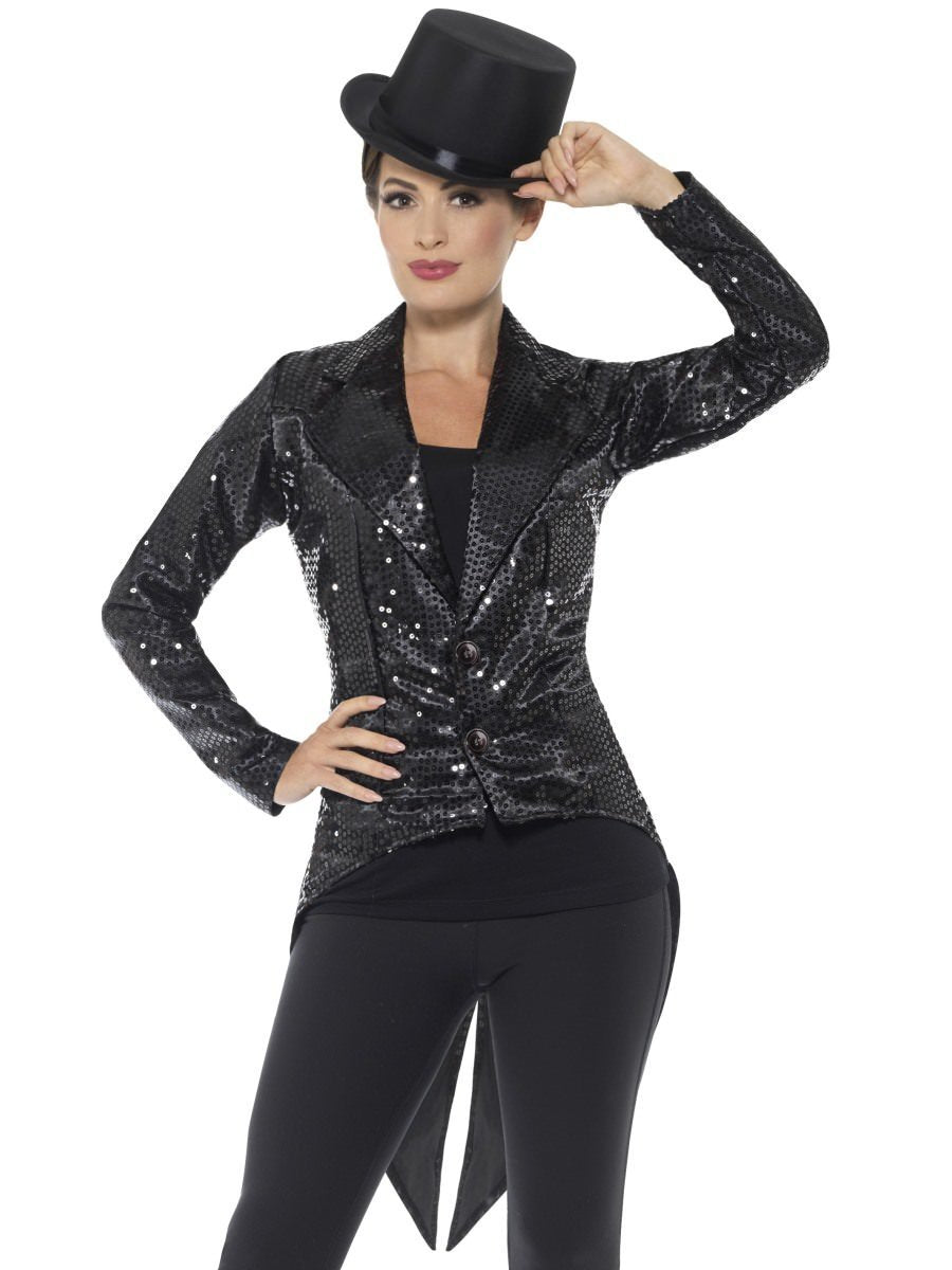 Sequin Tailcoat Jacket, Ladies, Black Wholesale