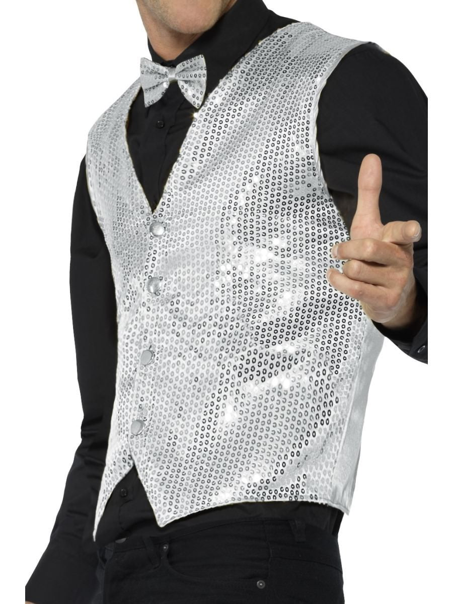 Sequin Waistcoat, Silver Wholesale