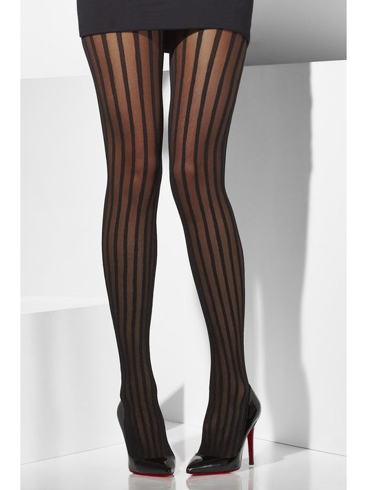 Sheer Tights, Black, Vertical Stripes Wholesale